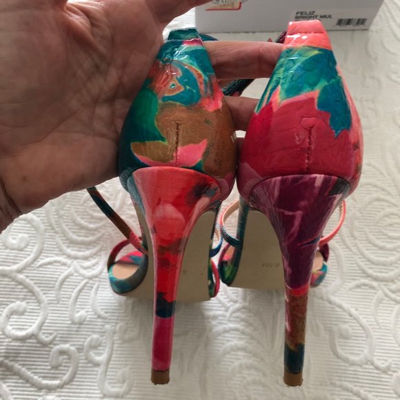 Steve Madden "FELIZ" Stiletto High Heel Sandals Bright Tropical Sexy 8.5 NIB - Picture 6 of 9